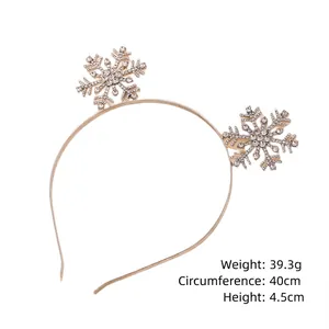 Golden Christmas headband with sparkling rhinestone snowflakes and metal antler design