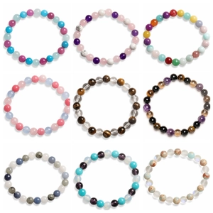 Bracelets en pierres naturelles 8mm avec oeil de tigre et améthyste en grille 9 couleurs