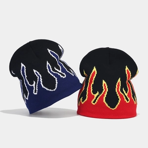 Hip-hop style flame jacquard knit beanies for men featuring autumn winter thermal design