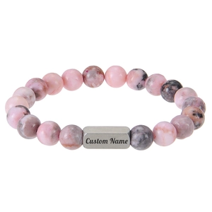 Natural Stone Beaded Bracelet Stainless Steel Bar For Men Women Handmade Minimalist Jewelry