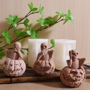Set di 3 stampi per candele zucca scheletro per decorazioni fai-da-te in gesso