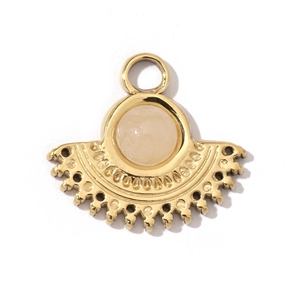 Detail of fan-shaped titanium steel pendant with a translucent natural stone inlay