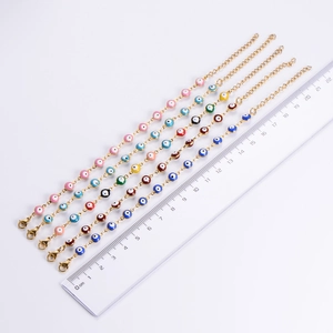 Classic Turkish Evil Eye bracelets in five colors with golden chain and size ruler