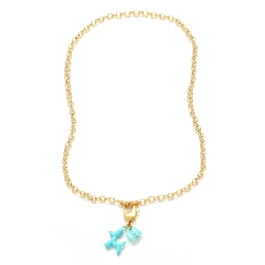 Collier plaqué or 18 carats avec pendentifs chien ballon bleu ciel et tasse à café