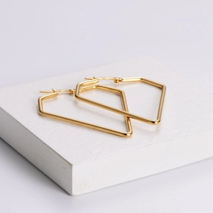 Minimalist gold geometric pentagon hoop earrings in polished titanium steel for women