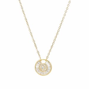 Elegant gold plated necklace with a sparkling micro-pave zircon circular pendant