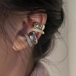 Set of gold and silver metallic crinkle ear cuffs with pavé cubic zirconia for women
