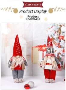 Close-up of Nordic Christmas gnomes featuring long hats and plush white beard ornaments