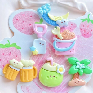 Cute resin summer beach charms set featuring coconut tree and wave moon for DIY crafts