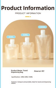 Three sizes of frosted travel pouches with white screw caps on a warm background