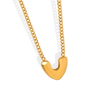 Collier en acier titane doré à maille gourmette avec un pendentif en V lisse et épuré