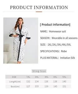 Size chart for plus size cartoon print imitation silk robe ranging from 1XL to 5XL