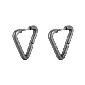 Detailed macro view of triangle geometric earrings in aged silver finish steel