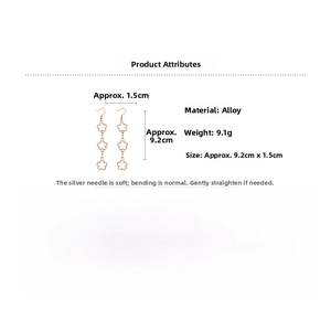 Detailed view of hollow flower tassel earring with size measurements of 9.2cm by 1.5cm