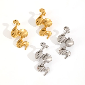 Modern abstract irregular wavy hoop earrings in gold and silver stainless steel finish