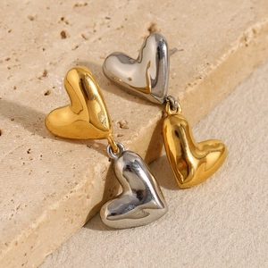 Two-Tone Interlocking Heart Dangle Earrings 316L Stainless Steel 18K Gold Plated Polished Fashion Jewelry For Women
