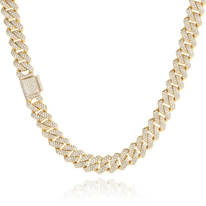 Luxury gold hip-hop Cuban link chain necklace with sparkling zircon diamonds for men