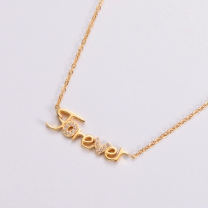 Golden Forever letter pendant necklace with sparkling white zircons for women