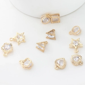 Zinc alloy gold charms with sparkling zircon inlay in star and heart shapes for DIY jewelry