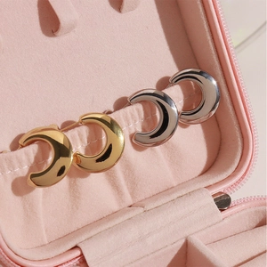 Minimalist C-shaped stainless steel stud earrings in gold and silver finish