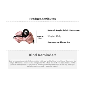 Detailed view of pink ribbon bow hair claw clip with rhinestones and size measurements