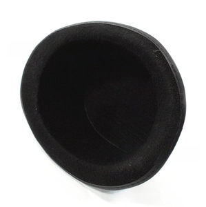 Interior view of black felt top hat showing the inner structure and round brim edge