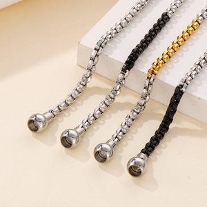 Fashion square box chain stainless steel bracelets in silver, gold, and black finishes