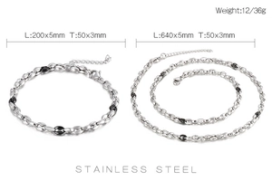 Spécifications du ensemble collier et bracelet maille grain de café en acier