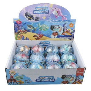 Set of 12 marine organism building block capsules featuring sharks and turtles