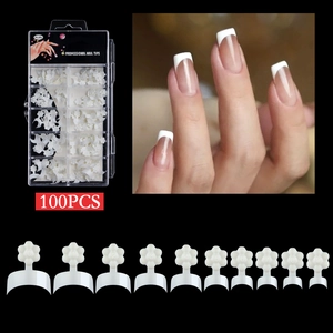 Detail of 100pcs white French nail tips kit in 10 sizes with clear storage case