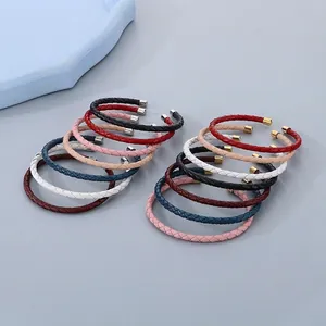 Bracciale In Pelle Microfibra Intrecciata Acciaio Inossidabile Bracciale Aperto A Forma Di C Stile INS Minimalista Per Uomo Donna