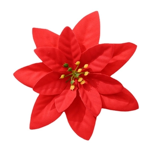 Red velvet artificial poinsettia flower with realistic gold stamens for Christmas decor