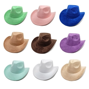 Western Cowboy Hat Wide Brim Suede Solid Color Retro Fedora Jazz Cap For Men Women Outdoor Sun Protection Travel