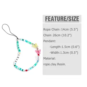 Handmade beaded butterfly phone lanyard with LOVE letter beads and clay resin charms