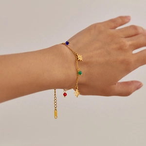 French style gold stainless steel bracelet with colorful beads and a star pendant charm