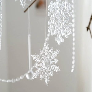 Clear acrylic snowflake ornaments for Nordic Christmas tree decorations in icy winter style