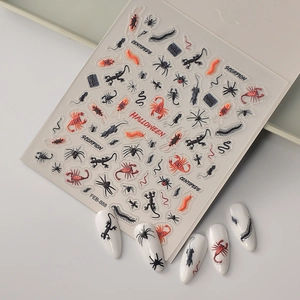 3D Halloween insect nail stickers with spider and scorpion designs for DIY nail art decoration
