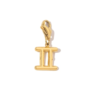 Detailed view of 14K gold-plated Gemini zodiac charm with lobster clasp for jewelry