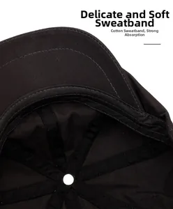 Close-up of cotton sweatband with fine stitching on black octagonal newsboy cap