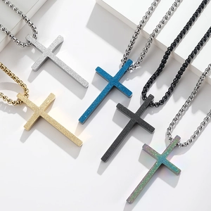 Minimalist Cross Pendant Necklace Stainless Steel Matte Sandblasted Religious Fashion Jewelry For Men Women