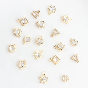 Set of 17 gold-tone heart and star zircon pendants for DIY jewelry making and crafts
