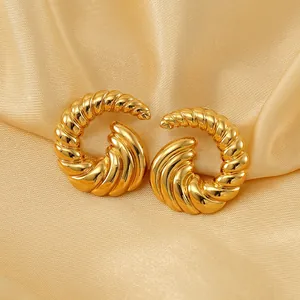 Croissant Stud Earrings 18K Gold Plated Stainless Steel Spiral Twisted Texture Vintage Fashion Jewelry For Women