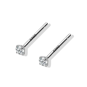 Classic S999 sterling silver stud earrings with high-clarity round zircon stones