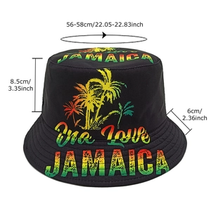 Jamaica One Love bucket hat with colorful palm tree print for outdoor sun protection