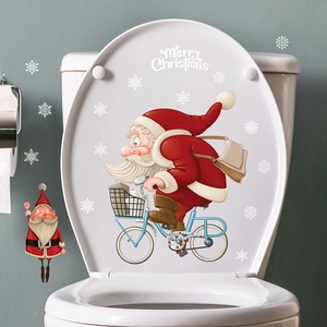 Autocollant de abattant de WC de Noël avec Père Noël à vélo et texte Merry Christmas