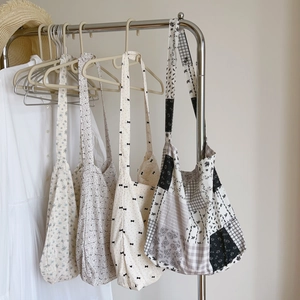 Sac Bandoulière En Coton Floral Grande Capacité Style Paresseux Cabas Épaule Pochette Tissu Femmes Quotidien Simple