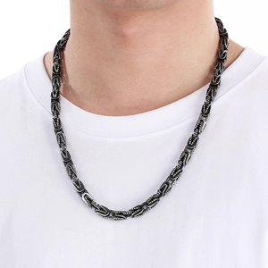 Collana da uomo stile bizantino retrò con maglia testurizzata in acciaio inossidabile