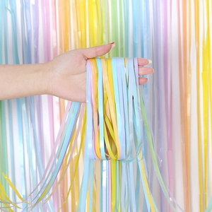 Colorful macaron tinsel curtain for party backdrops with shimmering foil fringes
