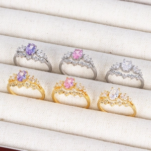 Gold Plated Copper Zircon Adjustable Open Ring Marquise Pear Heart Cut Vintage Luxury Sparkly Jewelry For Women Girls