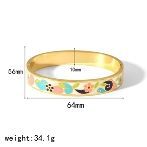 Bracelet jonc en acier inoxydable émaillé coloré avec finition plaquée or 64mm